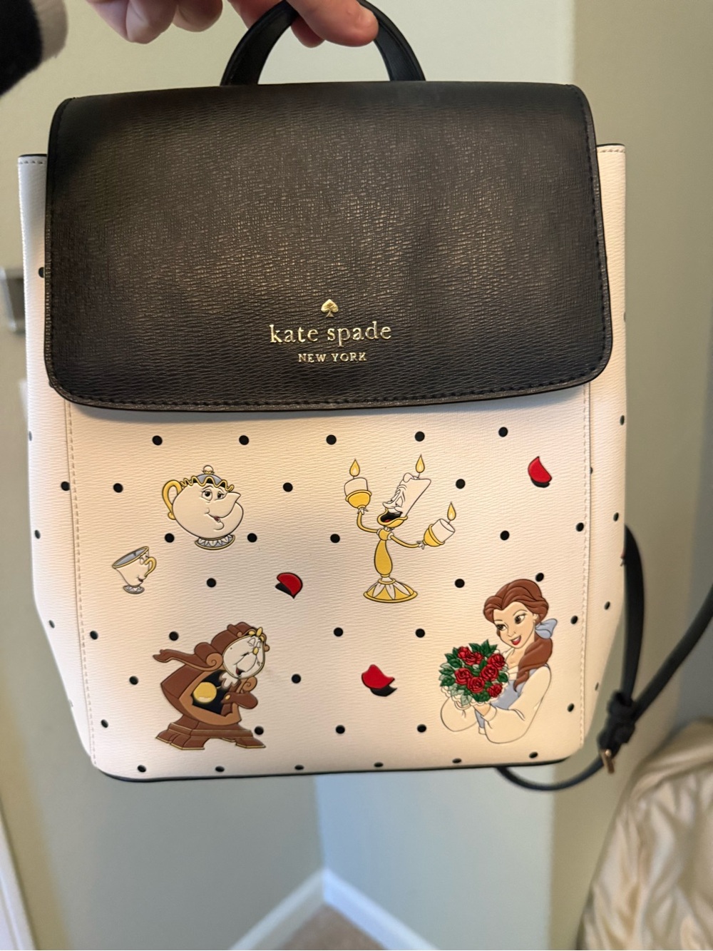 kate spade Black and Cream Mini Backpack with Character Print